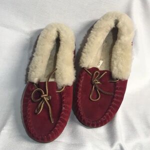 L.L. Bean Red and Cream Slippers with Plush Lining